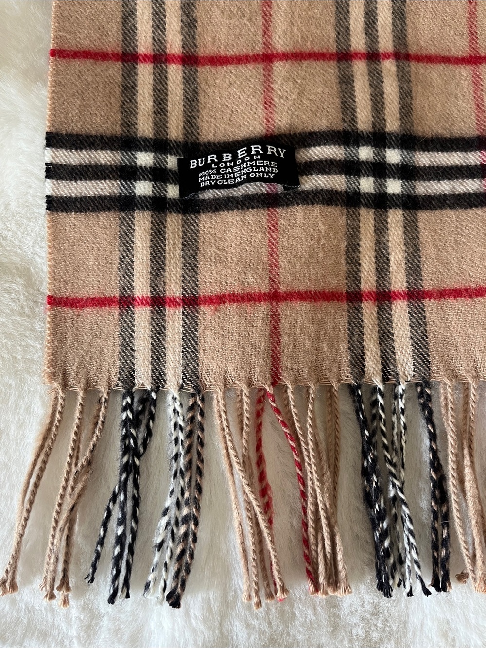 Burberry Nova Check 100% Cashmere Scarf Fringe Made in England